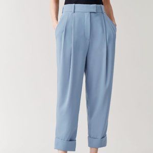 COS Dropped Crotch Trousers with Pleats in Steel Blue